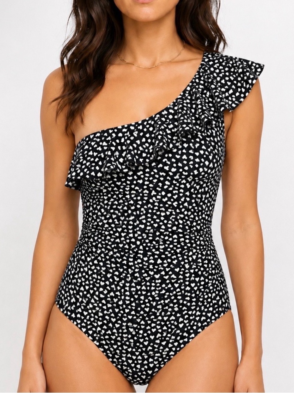 J.Crew Hearts Ruffle One Shoulder One Piece Swimsuit